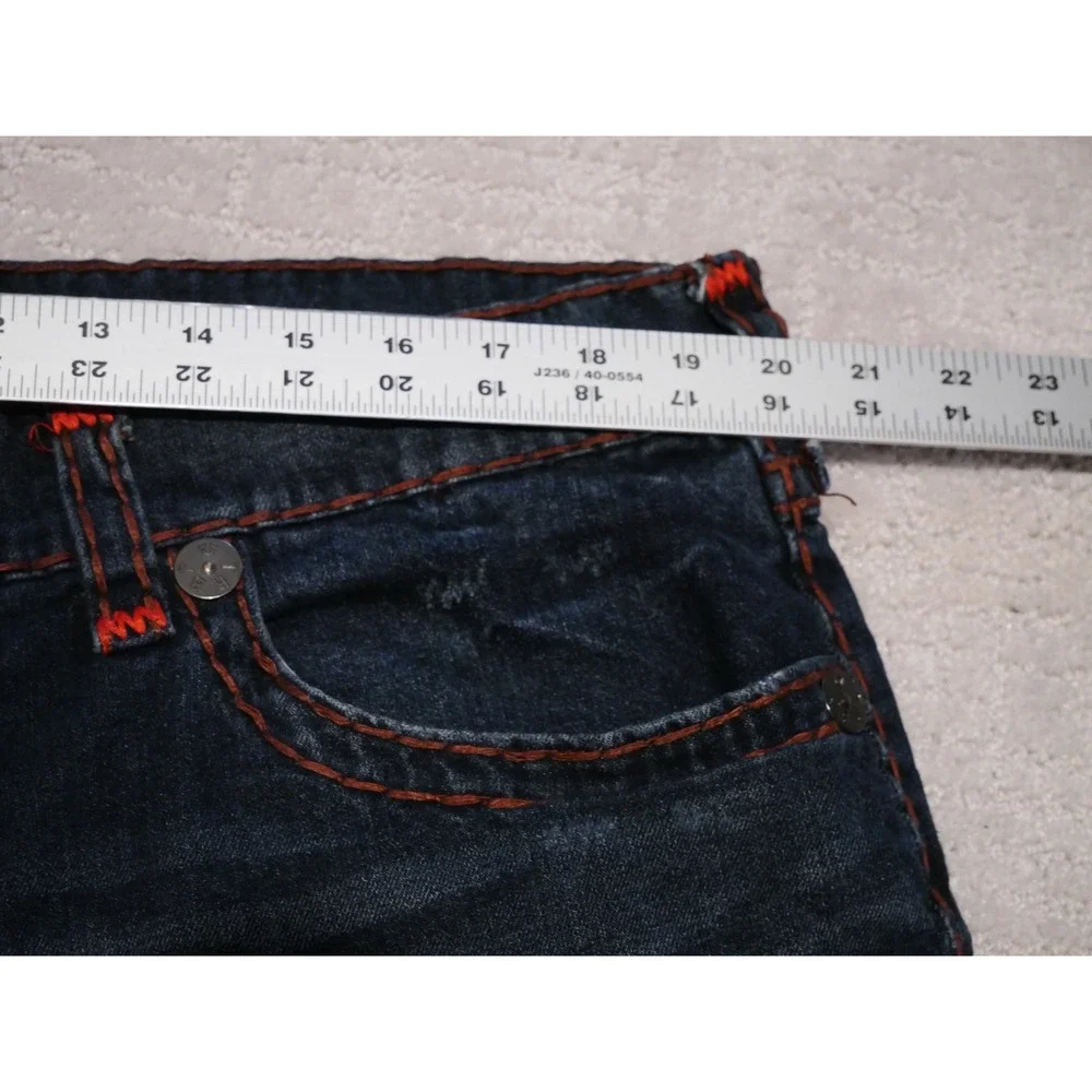True Religion Ricky Super‎ T Straight Leg Jeans Dark Wash Orange Stitching Mens